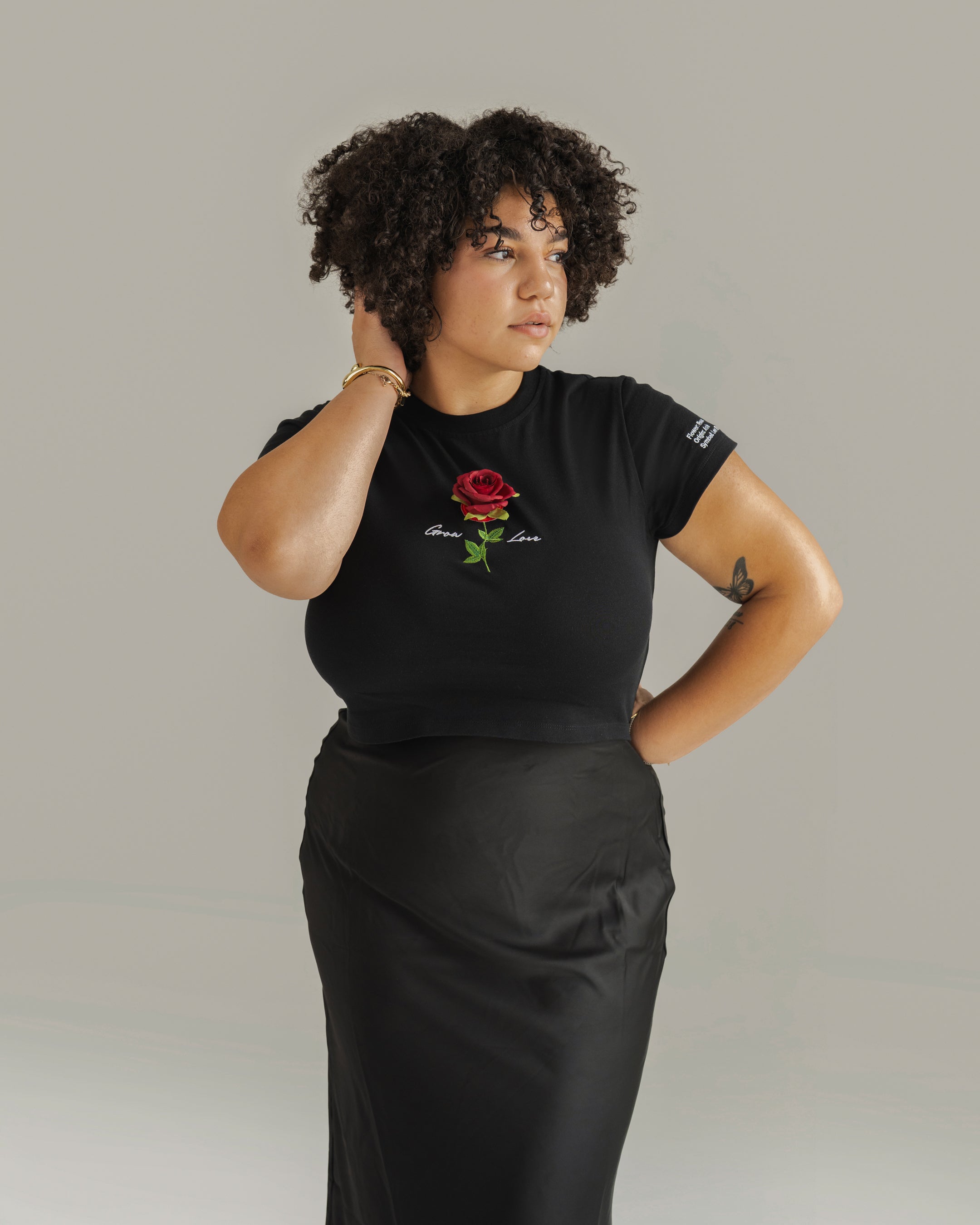 Black Women's Crop Top + Flower – In Between Bloom | Grow Love