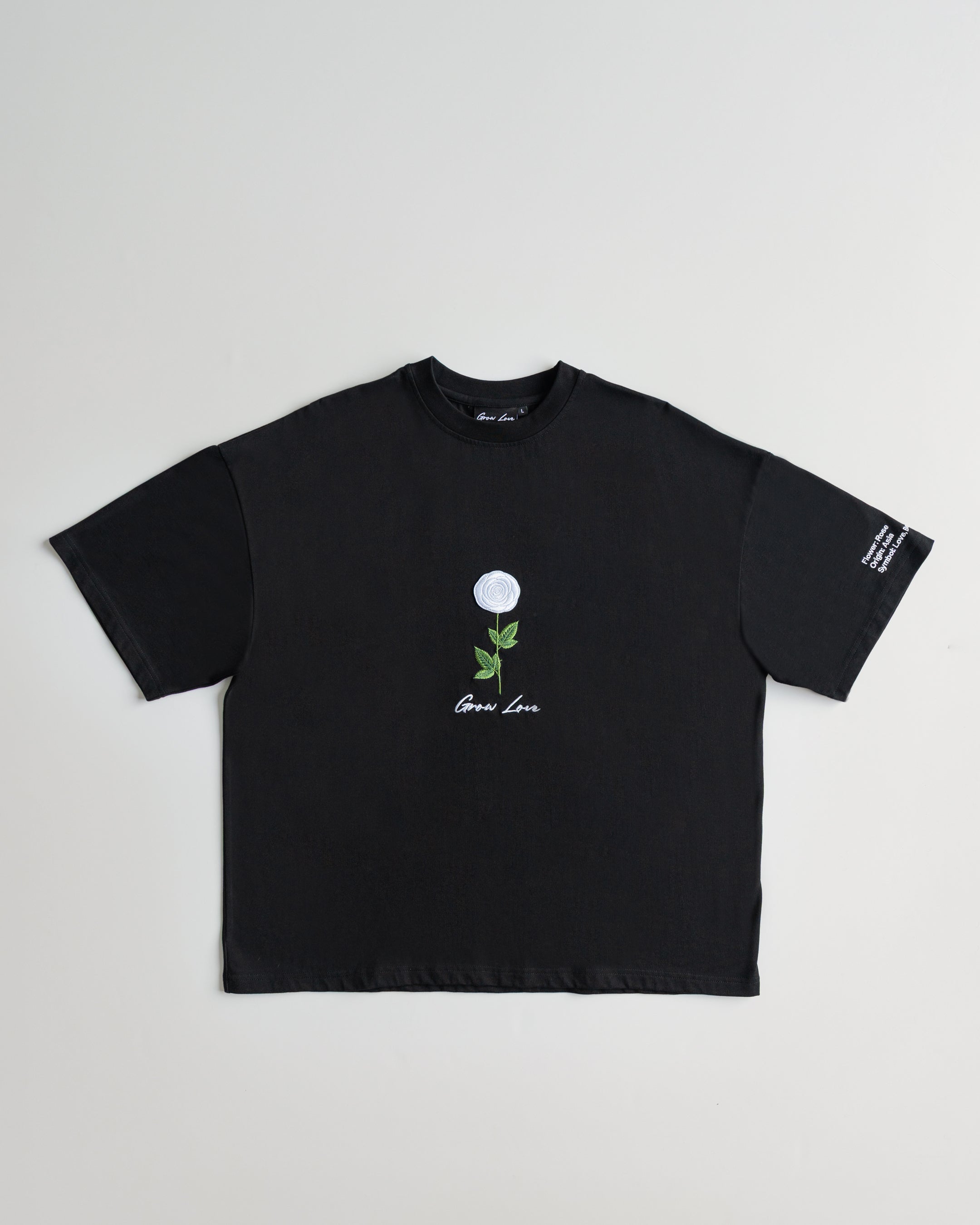 Black Boxy T-Shirt + Flower – Below the Bloom | Grow Love