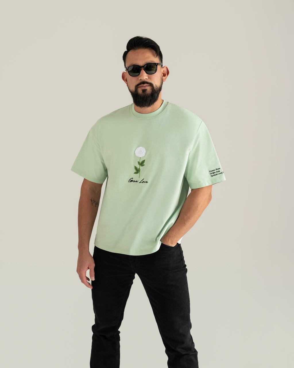 Sage Green Box Tee – Below the Bloom (+1 Flower)
