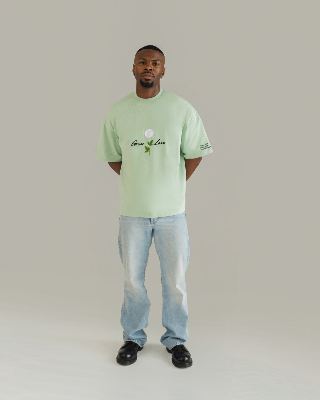 Sage Green Box Tee – In Between Bloom (+1 Flower)